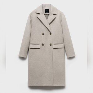 MANGO Double-breasted midi coat beige light brown oatmeal